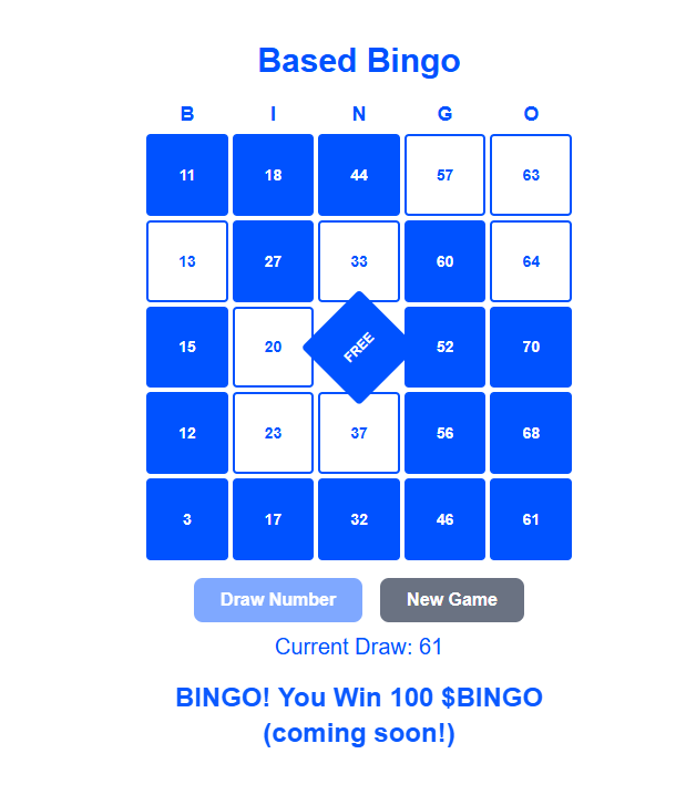 Based Bingo Onchain Fun - Farcaster Mini Apps screenshot
